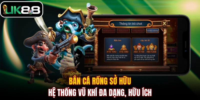 Bắn cá Rồng sở hữu hệ thống vũ khí đa dạng, hữu ích